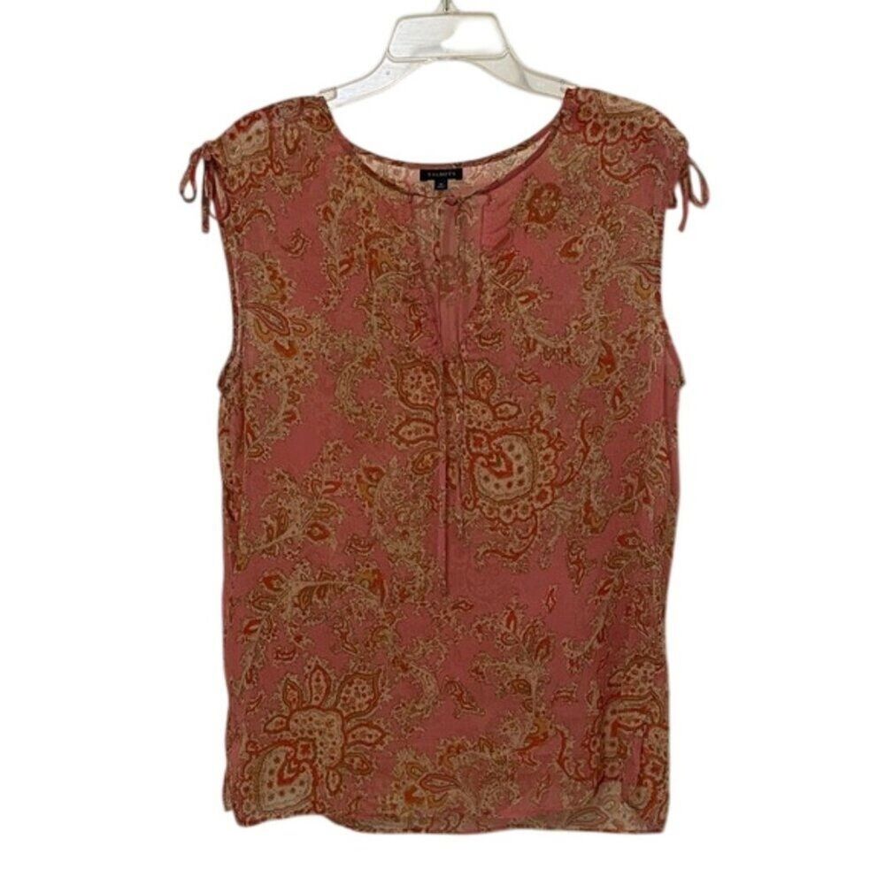 Talbots Coral Paisley Sheer Sleeveless Blouse Top Womens Size Medium
